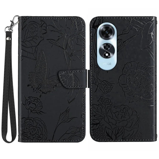 HT03 For Oppo A60 4G Case Butterfly Flower Leather Flip Phone Case with Hand Strap