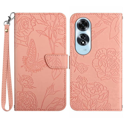 HT03 For Oppo A60 4G Case Butterfly Flower Leather Flip Phone Case with Hand Strap