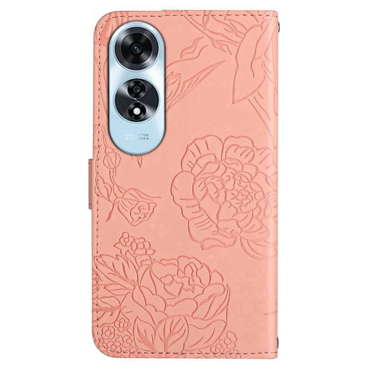 HT03 For Oppo A60 4G Case Butterfly Flower Leather Flip Phone Case with Hand Strap
