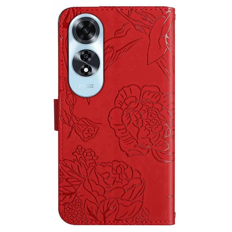 HT03 For Oppo A60 4G Case Butterfly Flower Leather Flip Phone Case with Hand Strap