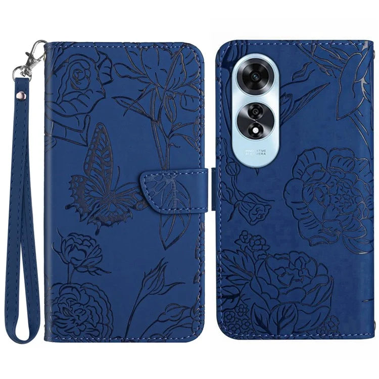 HT03 For Oppo A60 4G Case Butterfly Flower Leather Flip Phone Case with Hand Strap