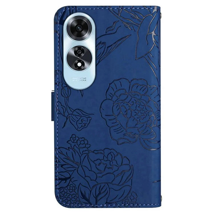 HT03 For Oppo A60 4G Case Butterfly Flower Leather Flip Phone Case with Hand Strap