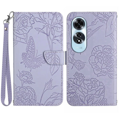HT03 For Oppo A60 4G Case Butterfly Flower Leather Flip Phone Case with Hand Strap