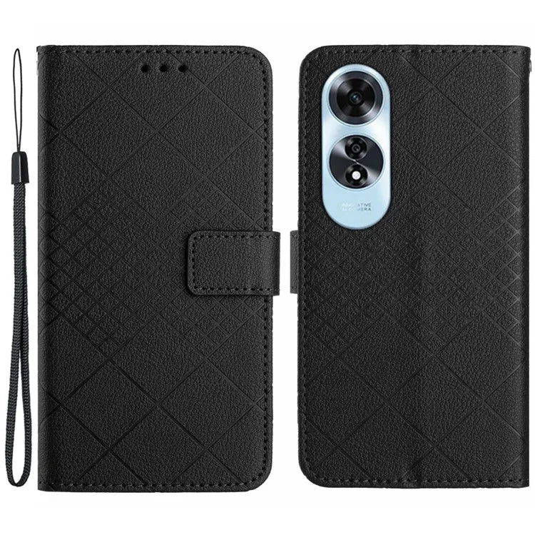 HT06 For Oppo A60 4G Case PU Leather Rhombus Pattern Stand Function Phone Cover