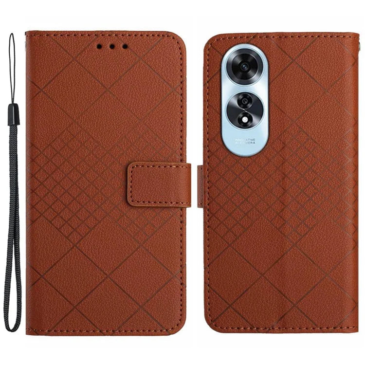 HT06 For Oppo A60 4G Case PU Leather Rhombus Pattern Stand Function Phone Cover