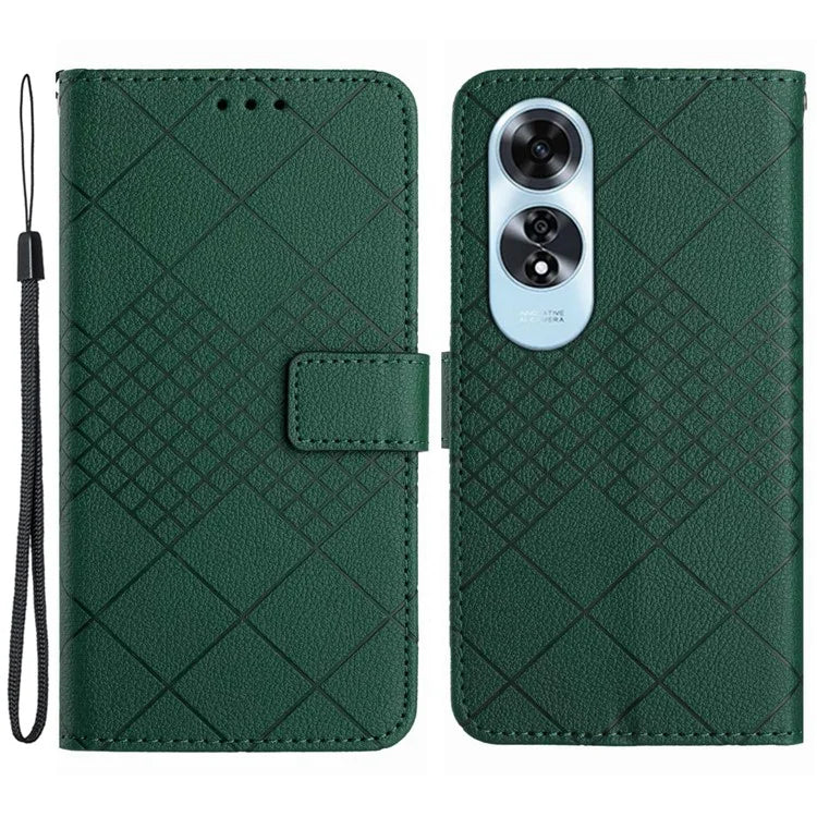 HT06 For Oppo A60 4G Case PU Leather Rhombus Pattern Stand Function Phone Cover