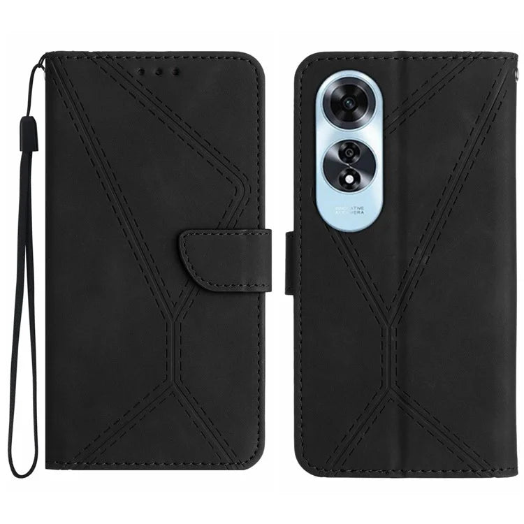 HT05 For Oppo A60 4G Case Leather Imprinted Lines Phone Cover with Card Holder