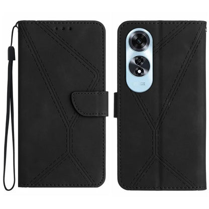 HT05 For Oppo A60 4G Case Leather Imprinted Lines Phone Cover with Card Holder