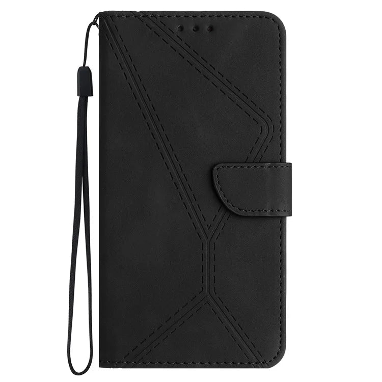 HT05 For Oppo A60 4G Case Leather Imprinted Lines Phone Cover with Card Holder
