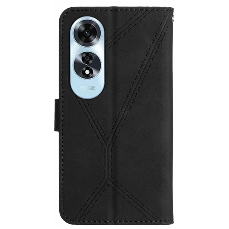 HT05 For Oppo A60 4G Case Leather Imprinted Lines Phone Cover with Card Holder