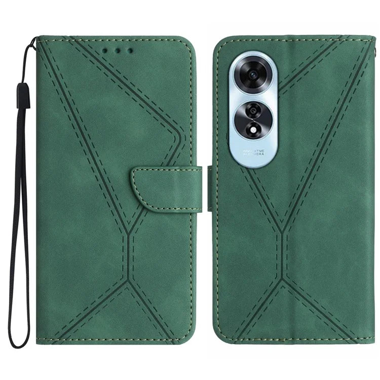 HT05 For Oppo A60 4G Case Leather Imprinted Lines Phone Cover with Card Holder