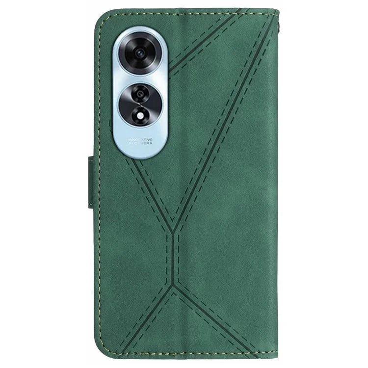 HT05 For Oppo A60 4G Case Leather Imprinted Lines Phone Cover with Card Holder