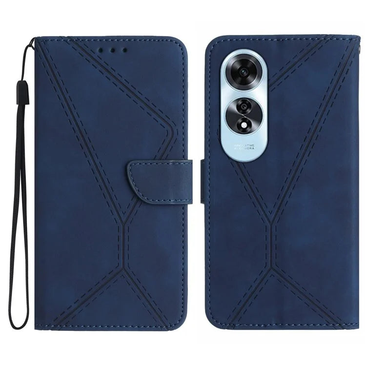 HT05 For Oppo A60 4G Case Leather Imprinted Lines Phone Cover with Card Holder