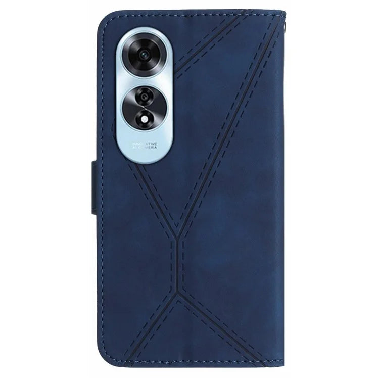 HT05 For Oppo A60 4G Case Leather Imprinted Lines Phone Cover with Card Holder