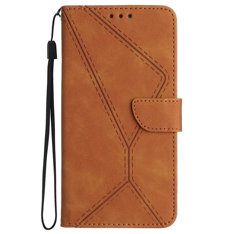 HT05 For Oppo A60 4G Case Leather Imprinted Lines Phone Cover with Card Holder