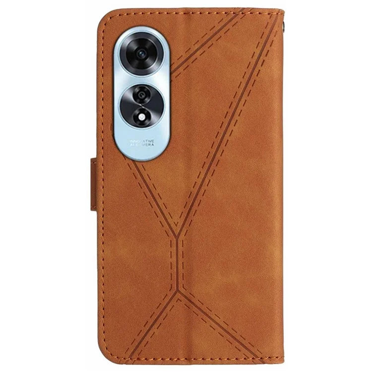 HT05 For Oppo A60 4G Case Leather Imprinted Lines Phone Cover with Card Holder