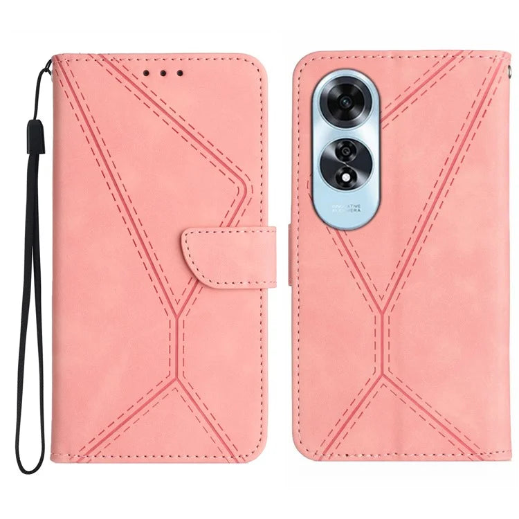 HT05 For Oppo A60 4G Case Leather Imprinted Lines Phone Cover with Card Holder