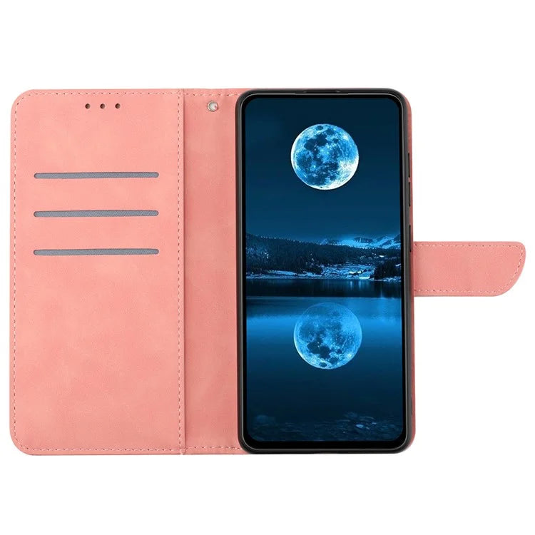 HT05 For Oppo A60 4G Case Leather Imprinted Lines Phone Cover with Card Holder