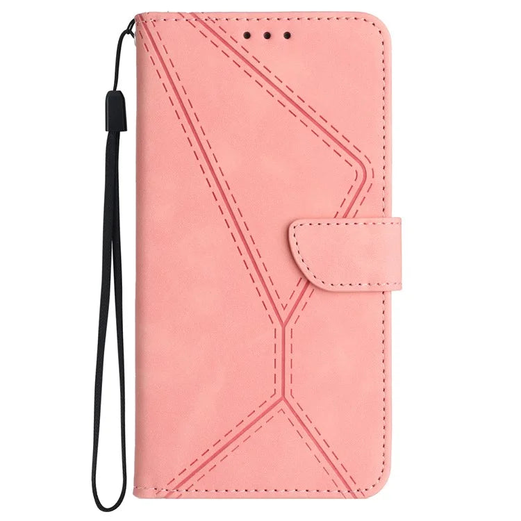 HT05 For Oppo A60 4G Case Leather Imprinted Lines Phone Cover with Card Holder
