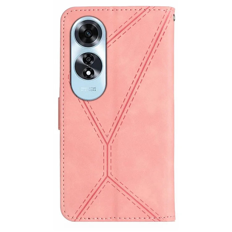 HT05 For Oppo A60 4G Case Leather Imprinted Lines Phone Cover with Card Holder
