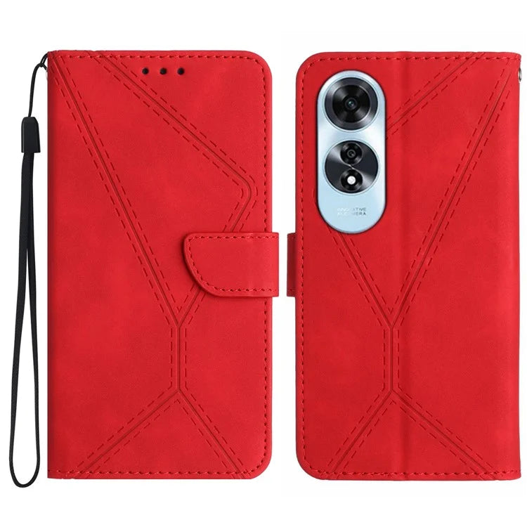 HT05 For Oppo A60 4G Case Leather Imprinted Lines Phone Cover with Card Holder