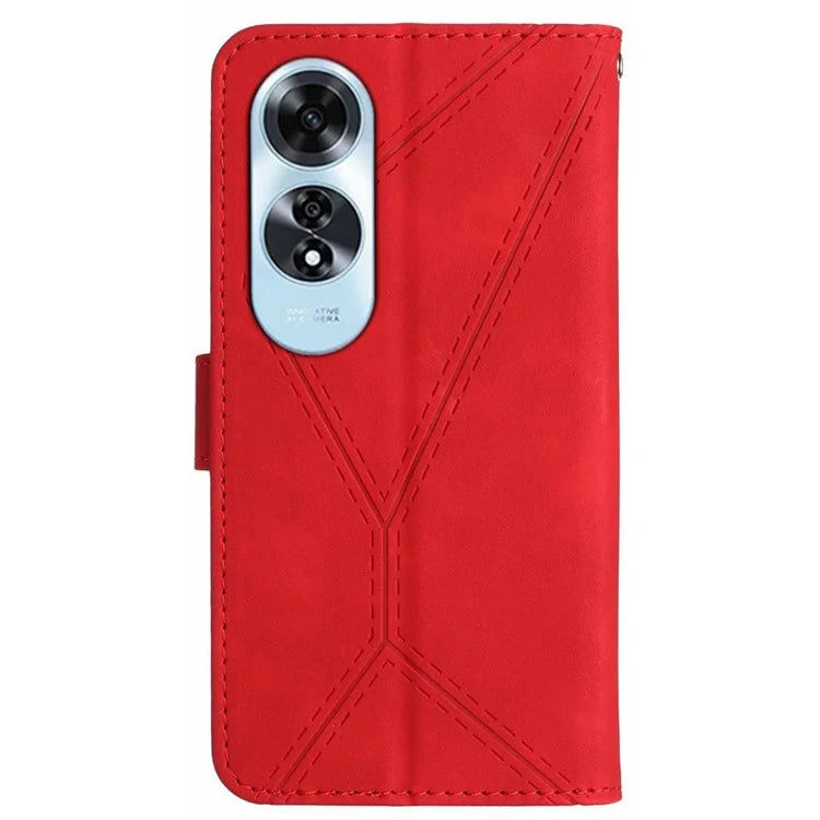 HT05 For Oppo A60 4G Case Leather Imprinted Lines Phone Cover with Card Holder