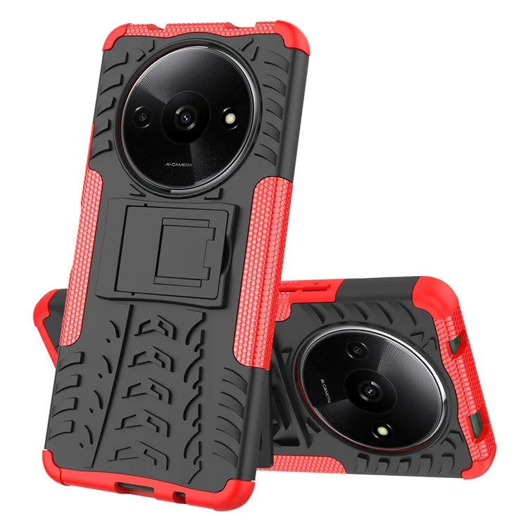 For Xiaomi Redmi A3 / Poco C61 4G Kickstand Case PC+TPU Tyre Pattern Slim Phone Cover
