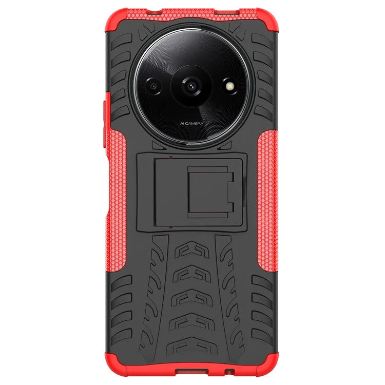 For Xiaomi Redmi A3 / Poco C61 4G Kickstand Case PC+TPU Tyre Pattern Slim Phone Cover