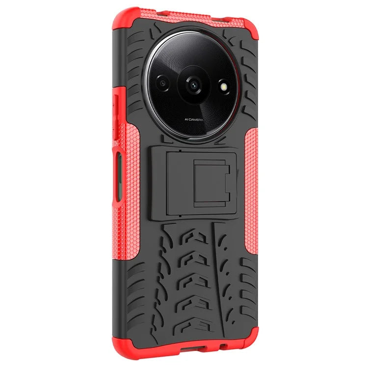 For Xiaomi Redmi A3 / Poco C61 4G Kickstand Case PC+TPU Tyre Pattern Slim Phone Cover