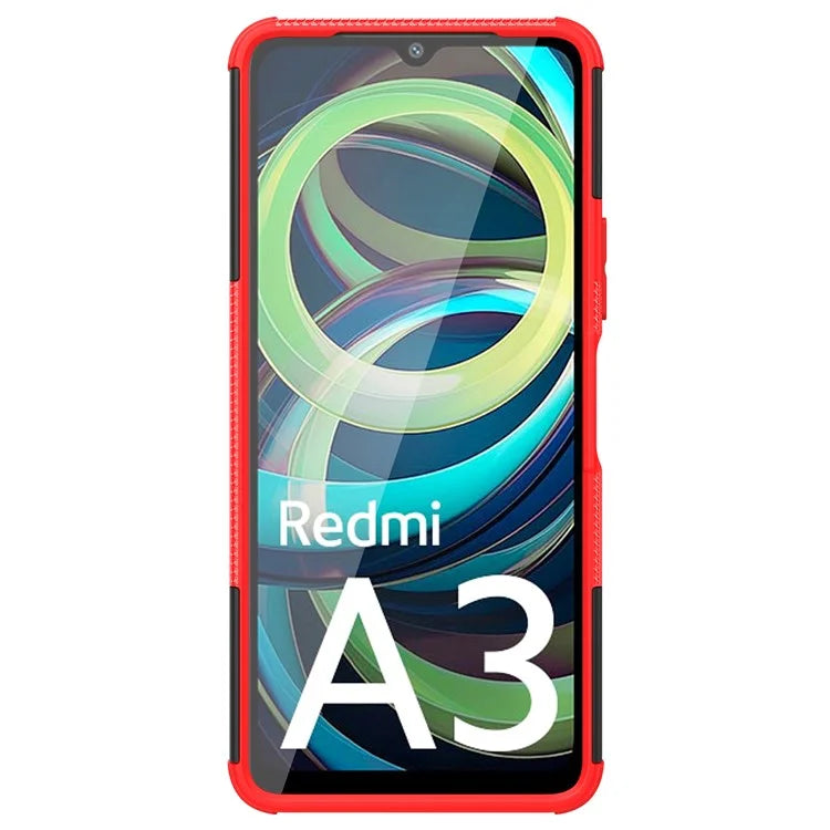 For Xiaomi Redmi A3 / Poco C61 4G Kickstand Case PC+TPU Tyre Pattern Slim Phone Cover
