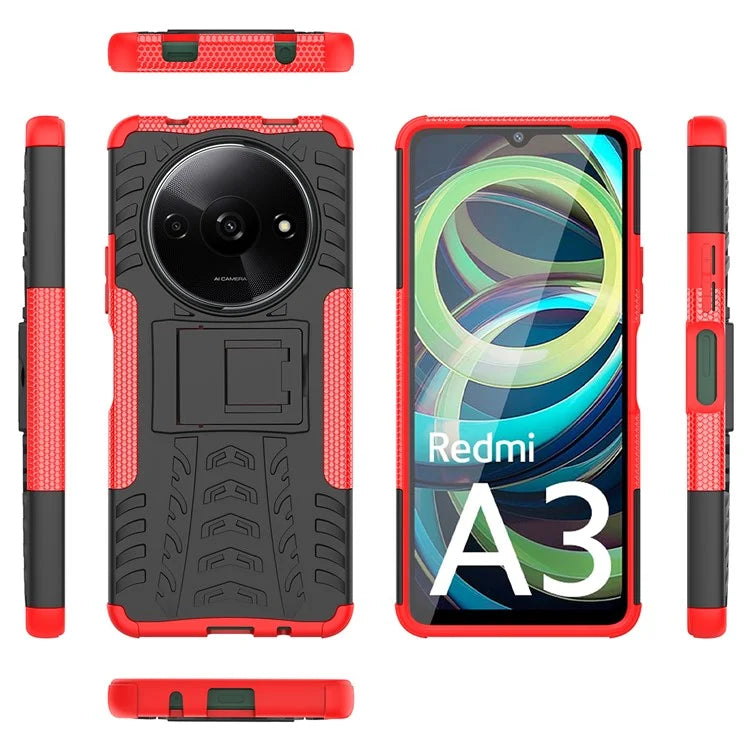 For Xiaomi Redmi A3 / Poco C61 4G Kickstand Case PC+TPU Tyre Pattern Slim Phone Cover