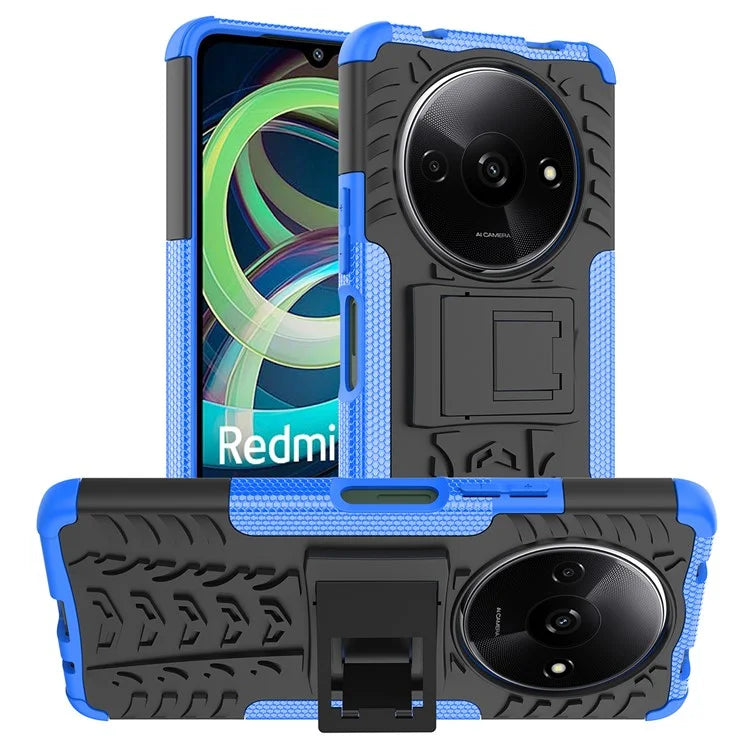 For Xiaomi Redmi A3 / Poco C61 4G Kickstand Case PC+TPU Tyre Pattern Slim Phone Cover