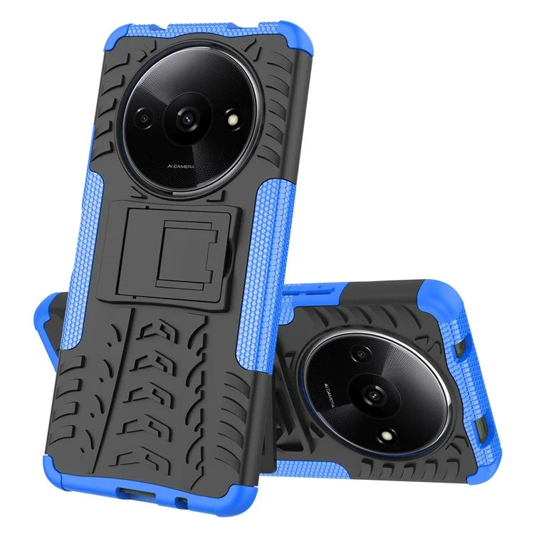 For Xiaomi Redmi A3 / Poco C61 4G Kickstand Case PC+TPU Tyre Pattern Slim Phone Cover
