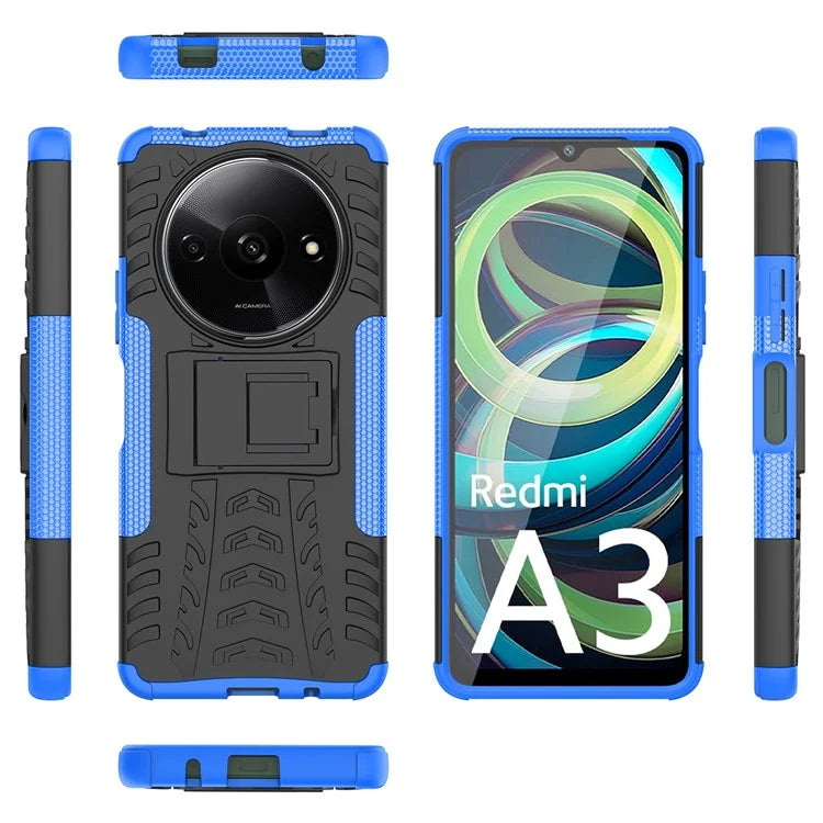 For Xiaomi Redmi A3 / Poco C61 4G Kickstand Case PC+TPU Tyre Pattern Slim Phone Cover