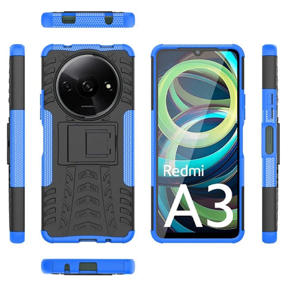 For Xiaomi Redmi A3 / Poco C61 4G Kickstand Case PC+TPU Tyre Pattern Slim Phone Cover