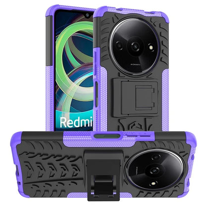 For Xiaomi Redmi A3 / Poco C61 4G Kickstand Case PC+TPU Tyre Pattern Slim Phone Cover