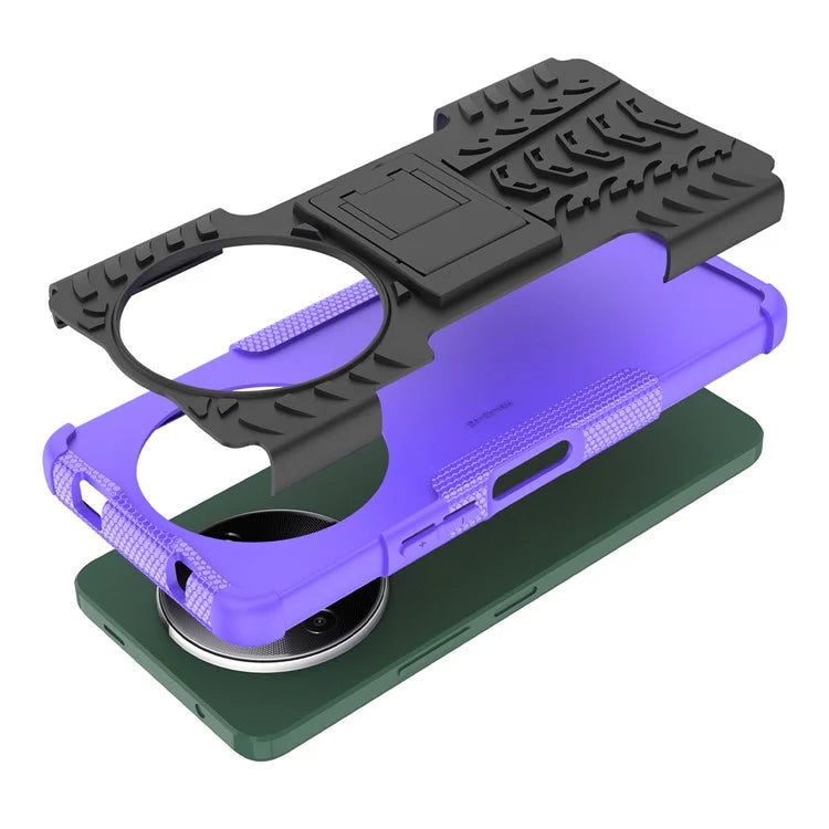 For Xiaomi Redmi A3 / Poco C61 4G Kickstand Case PC+TPU Tyre Pattern Slim Phone Cover