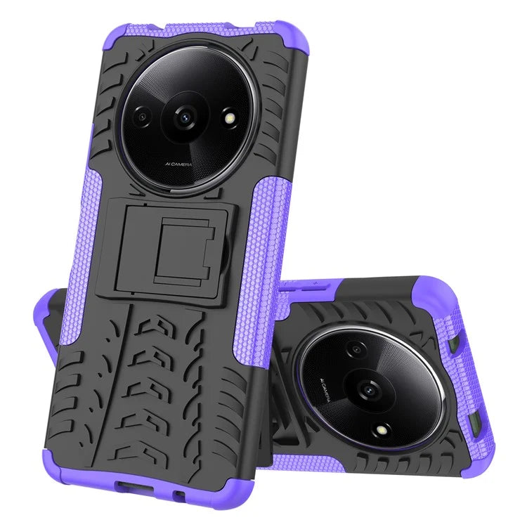 For Xiaomi Redmi A3 / Poco C61 4G Kickstand Case PC+TPU Tyre Pattern Slim Phone Cover