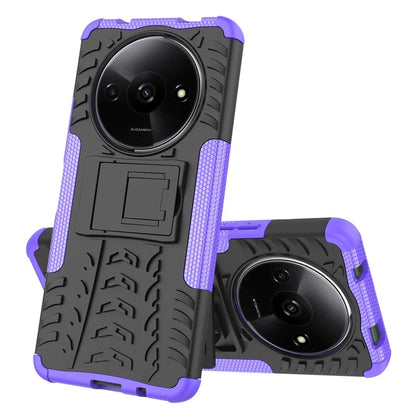 For Xiaomi Redmi A3 / Poco C61 4G Kickstand Case PC+TPU Tyre Pattern Slim Phone Cover
