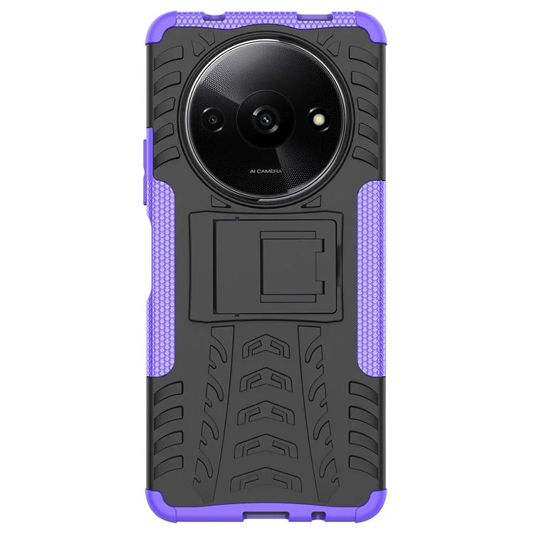 For Xiaomi Redmi A3 / Poco C61 4G Kickstand Case PC+TPU Tyre Pattern Slim Phone Cover