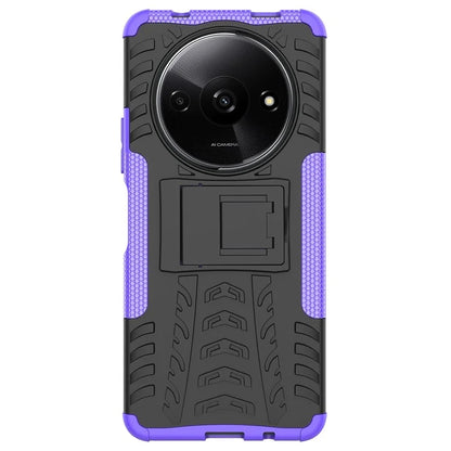 For Xiaomi Redmi A3 / Poco C61 4G Kickstand Case PC+TPU Tyre Pattern Slim Phone Cover