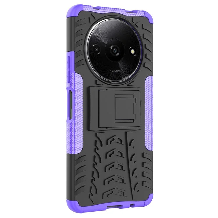 For Xiaomi Redmi A3 / Poco C61 4G Kickstand Case PC+TPU Tyre Pattern Slim Phone Cover