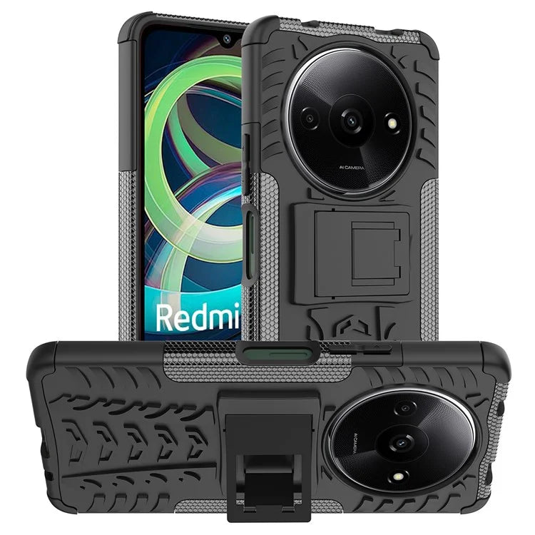 For Xiaomi Redmi A3 / Poco C61 4G Kickstand Case PC+TPU Tyre Pattern Slim Phone Cover