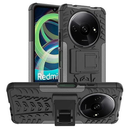 For Xiaomi Redmi A3 / Poco C61 4G Kickstand Case PC+TPU Tyre Pattern Slim Phone Cover