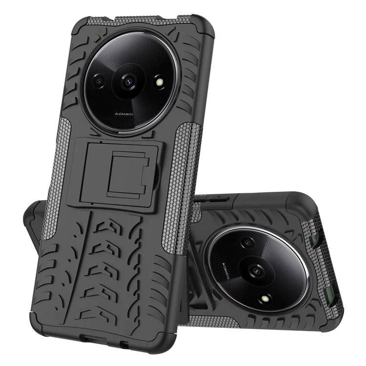 For Xiaomi Redmi A3 / Poco C61 4G Kickstand Case PC+TPU Tyre Pattern Slim Phone Cover