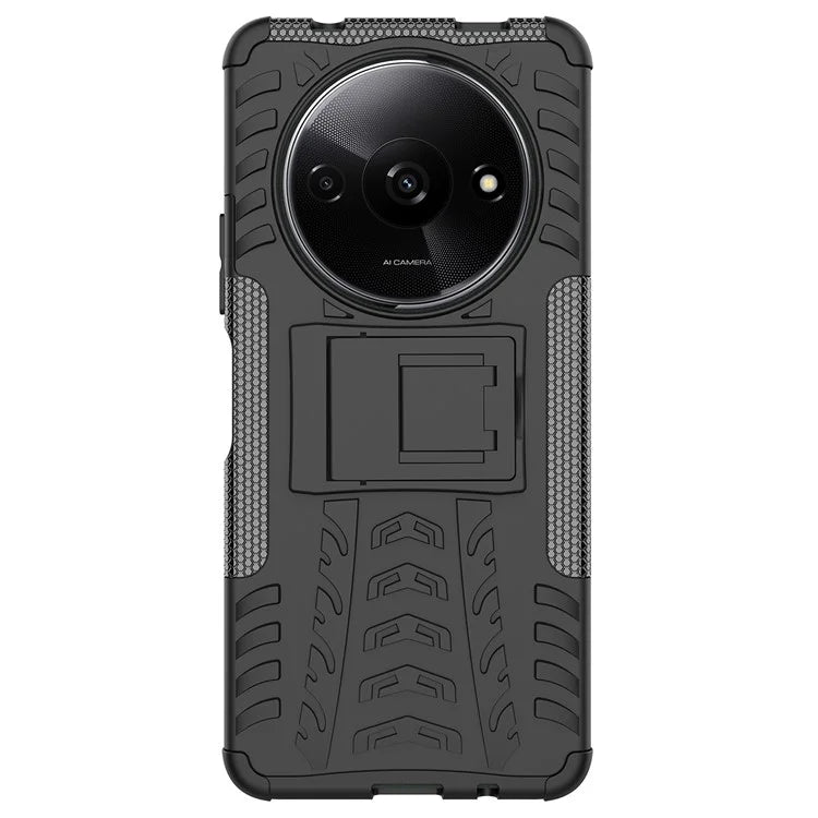 For Xiaomi Redmi A3 / Poco C61 4G Kickstand Case PC+TPU Tyre Pattern Slim Phone Cover