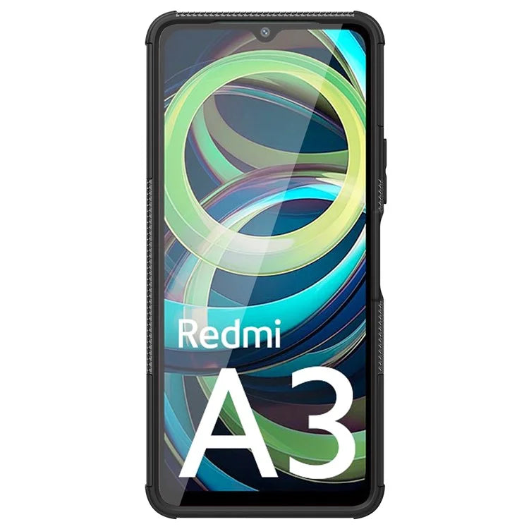 For Xiaomi Redmi A3 / Poco C61 4G Kickstand Case PC+TPU Tyre Pattern Slim Phone Cover