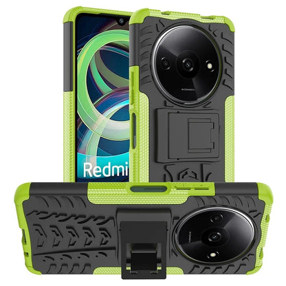 For Xiaomi Redmi A3 / Poco C61 4G Kickstand Case PC+TPU Tyre Pattern Slim Phone Cover
