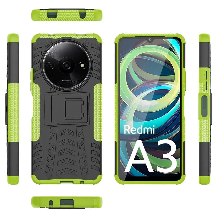 For Xiaomi Redmi A3 / Poco C61 4G Kickstand Case PC+TPU Tyre Pattern Slim Phone Cover