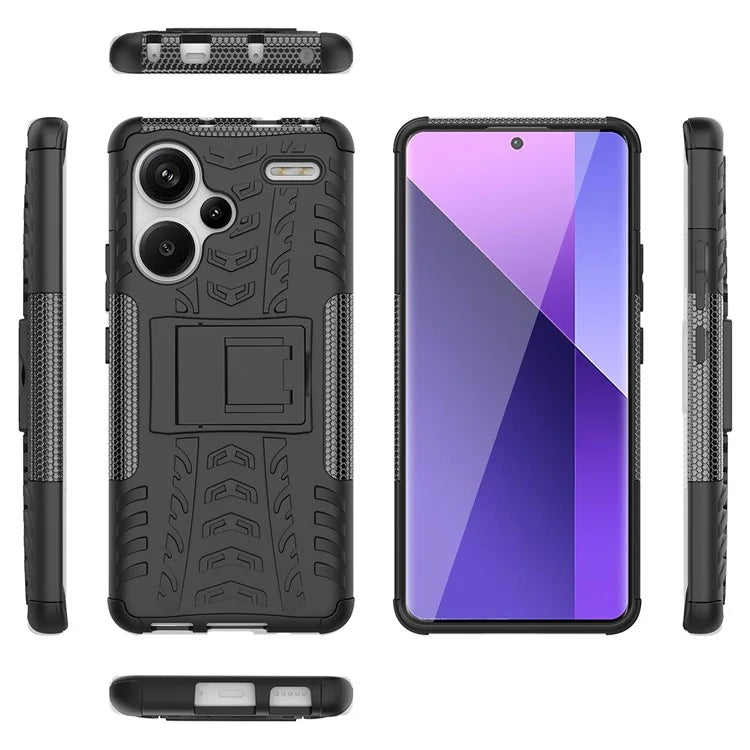 For Xiaomi Redmi Note 13 Pro+ 5G Case Tyre Pattern Design PC+TPU Phone Cover with Kickstand
